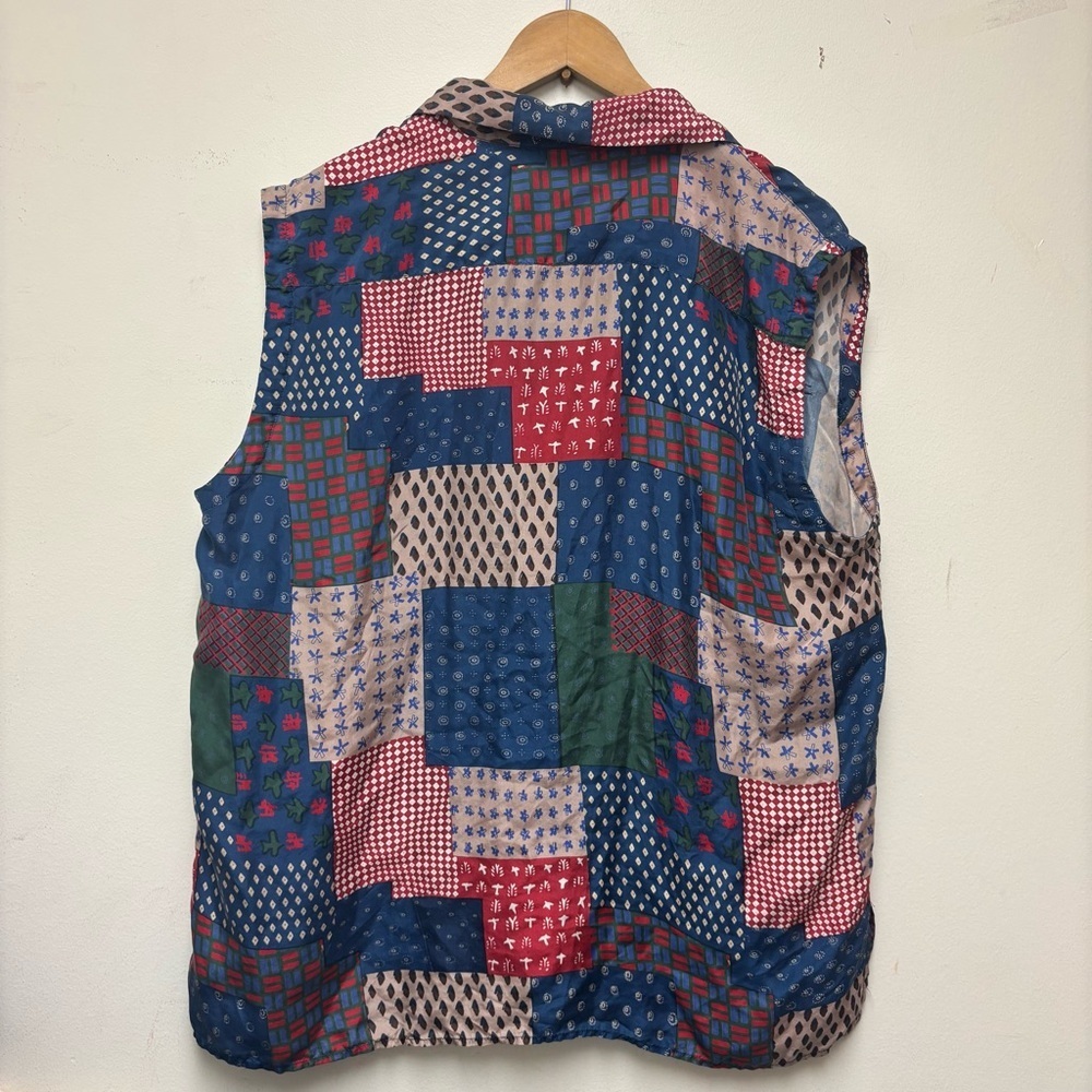 Vintage Backroad Blues Patchwork Silk Blouse - Picture 8 of 8